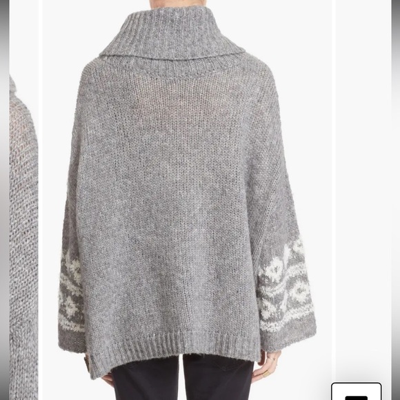 Free People Fair Isle Cowl Neck Chunky Wool Blend Gray Oversized Sweater Small - Picture 4 of 15